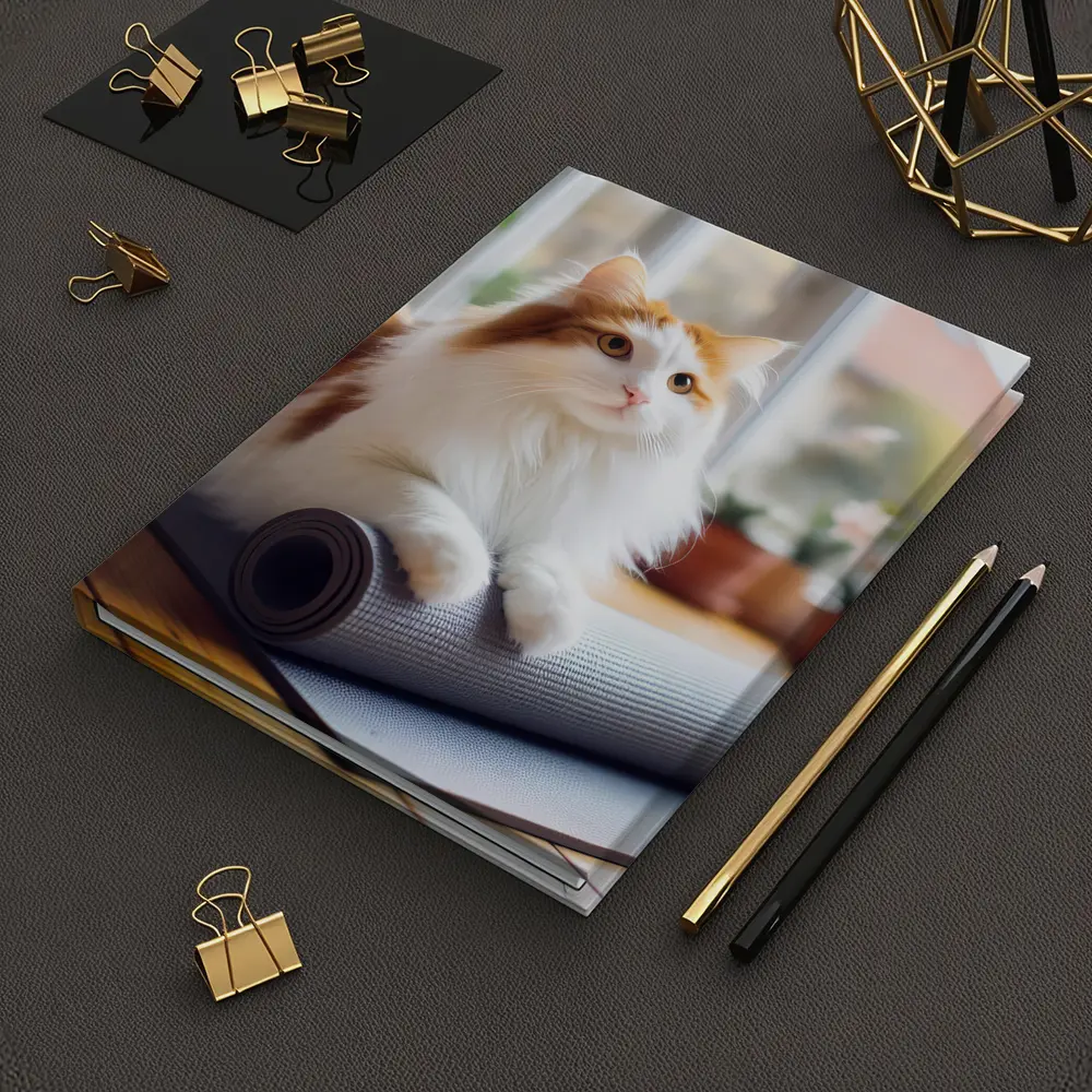 Fluffy Cat Resting on Yoga Mat – Notebooks