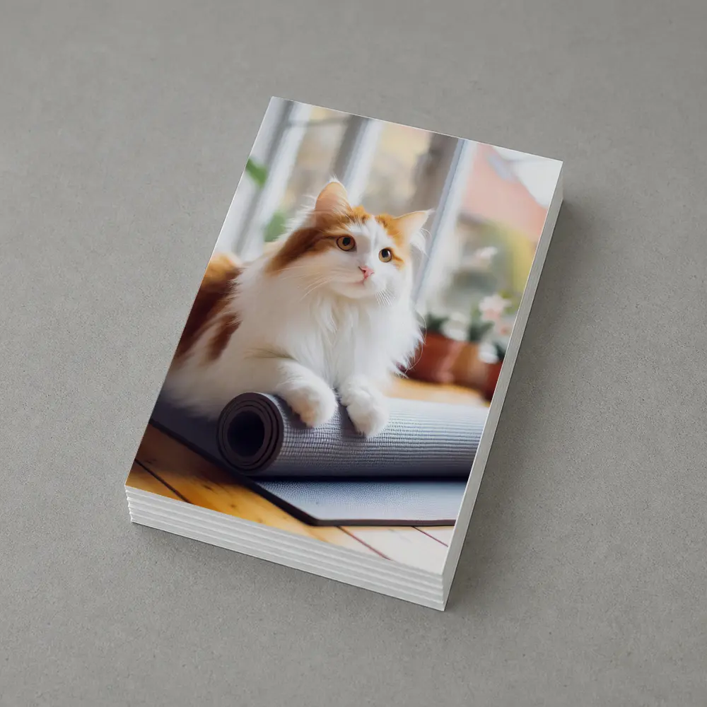 Fluffy Cat Resting on Yoga Mat – Postcards