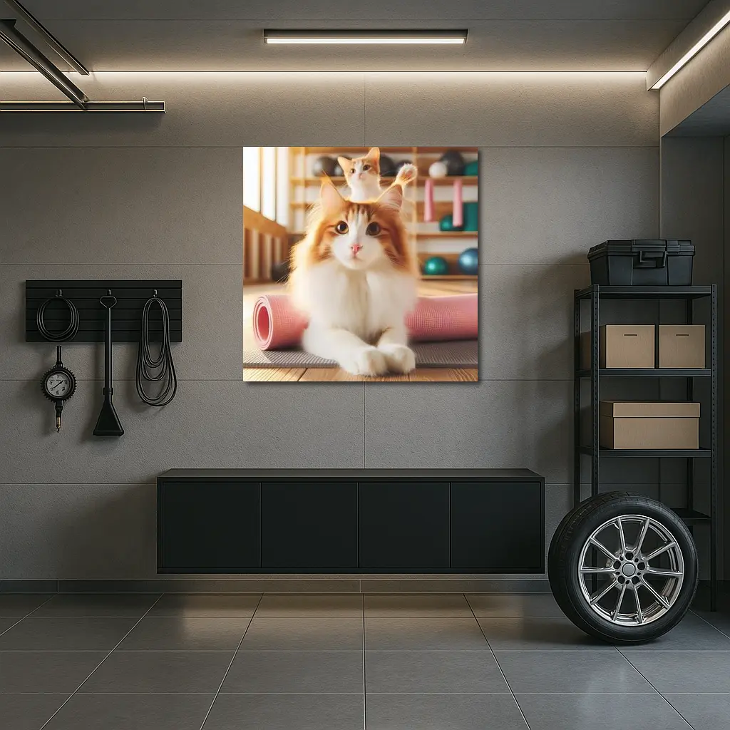 Fluffy Orange Cat Yoga Studio Workout – Wall Art