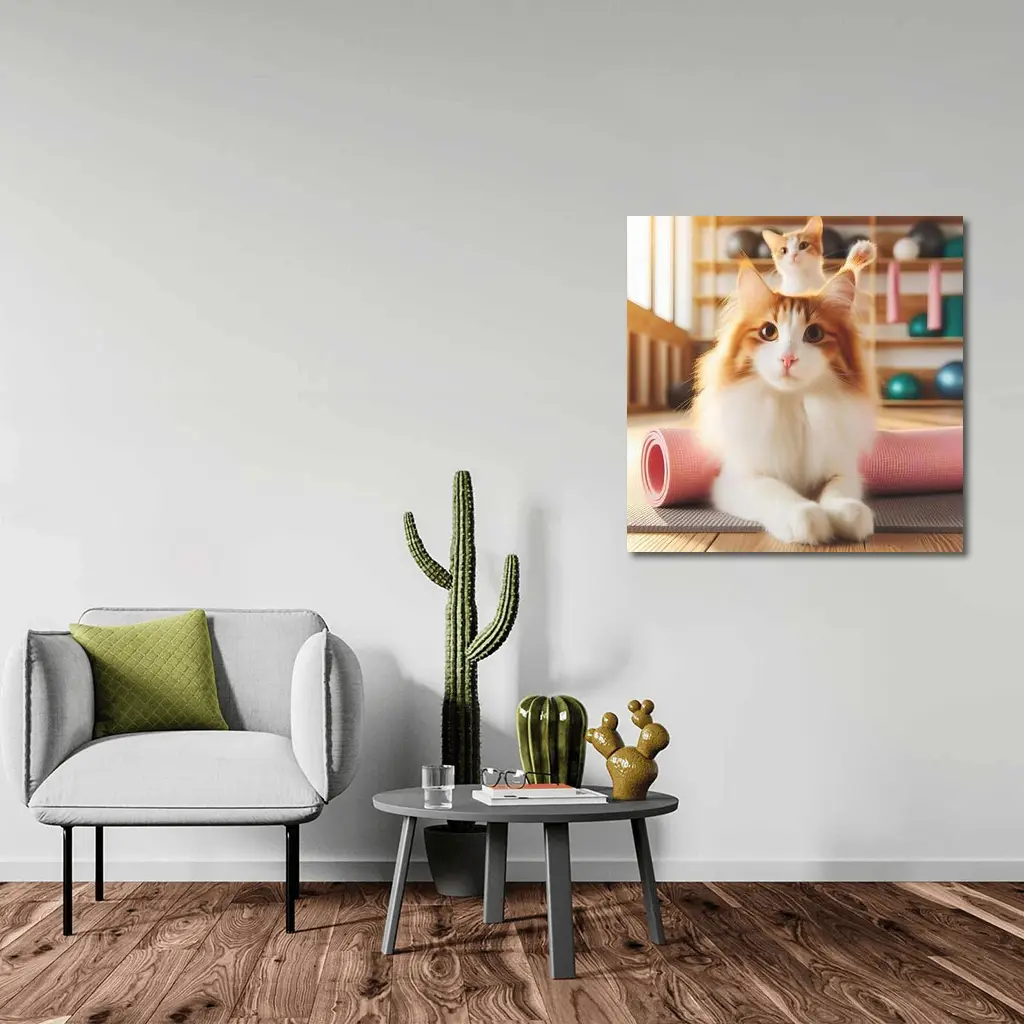 Fluffy Orange Cat Yoga Studio Workout – Wall Art