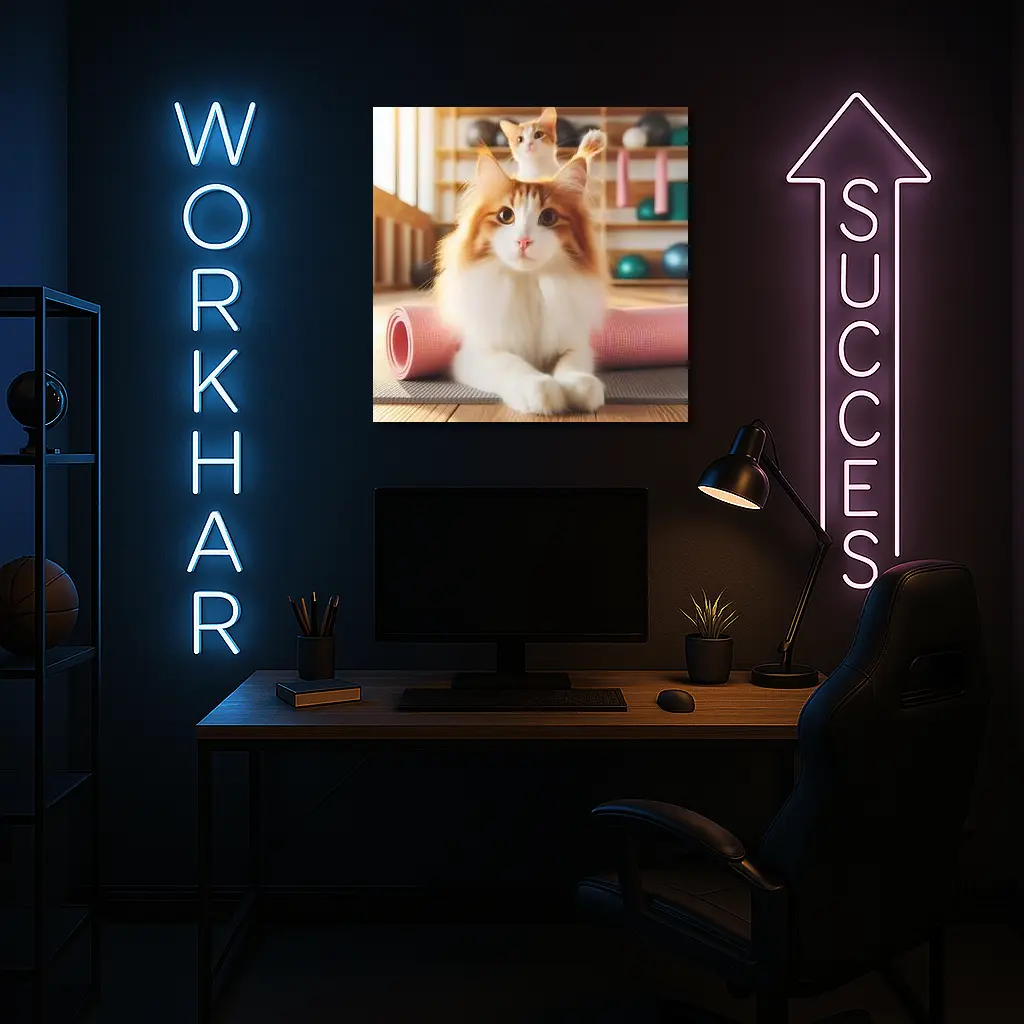Fluffy Orange Cat Yoga Studio Workout – Wall Art