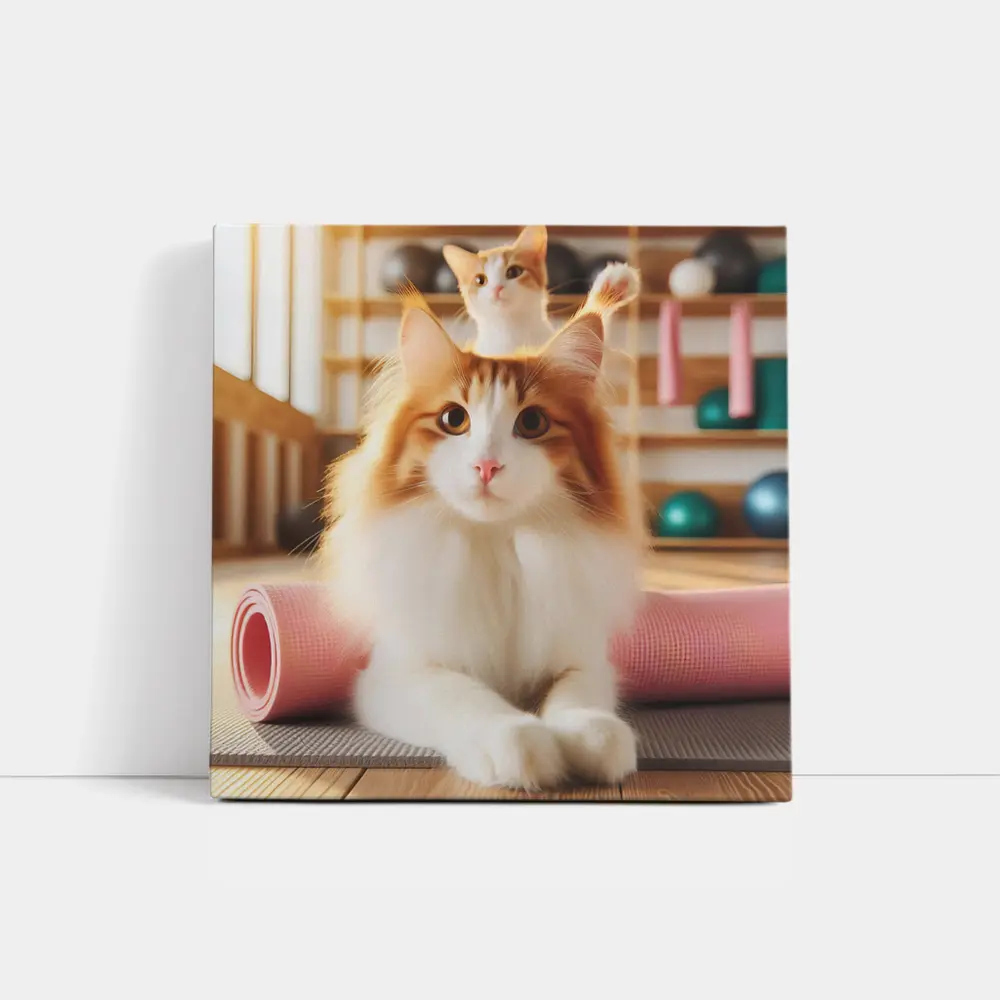 Fluffy Orange Cat Yoga Studio Workout – Wall Art