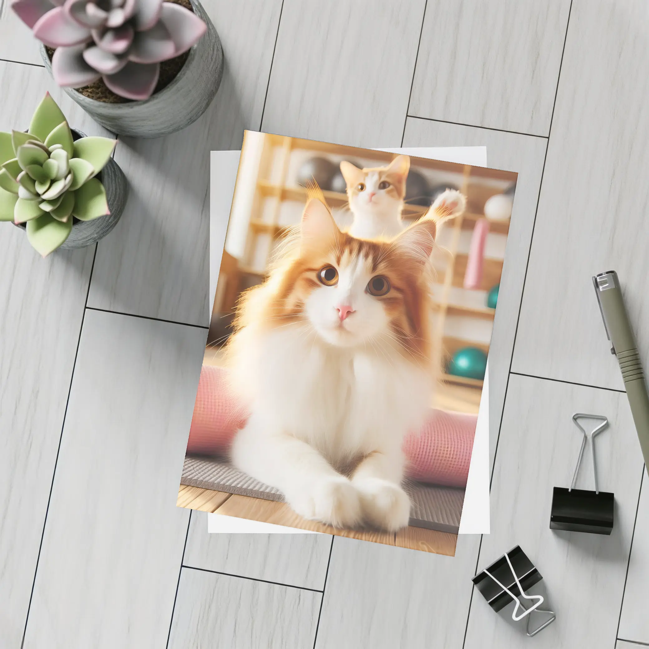 Fluffy Orange Cat Yoga Studio Workout – Postcards
