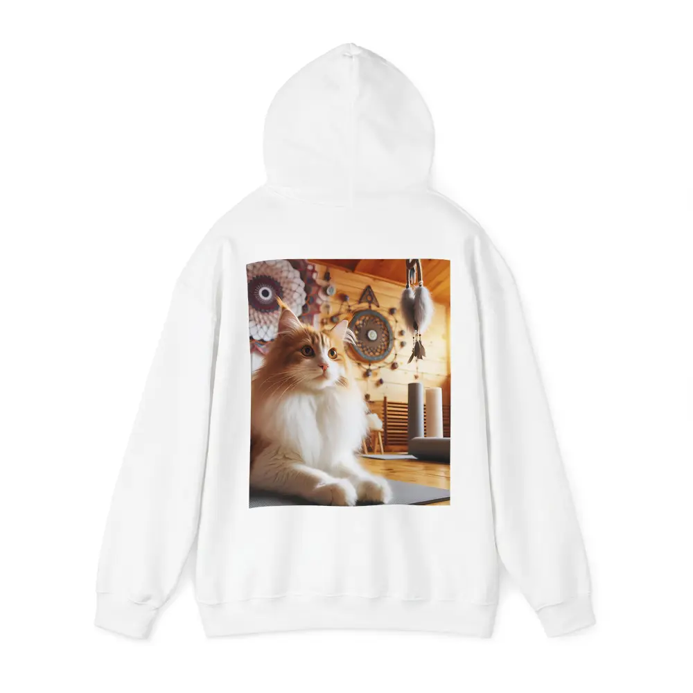 Fluffy Cat Relaxing in Boho Yoga Studio – Hoodies