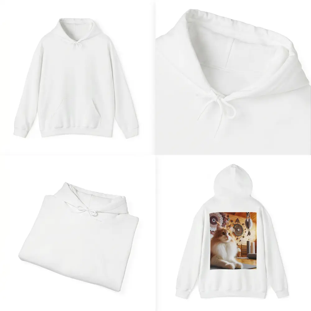 Fluffy Cat Relaxing in Boho Yoga Studio – Hoodies