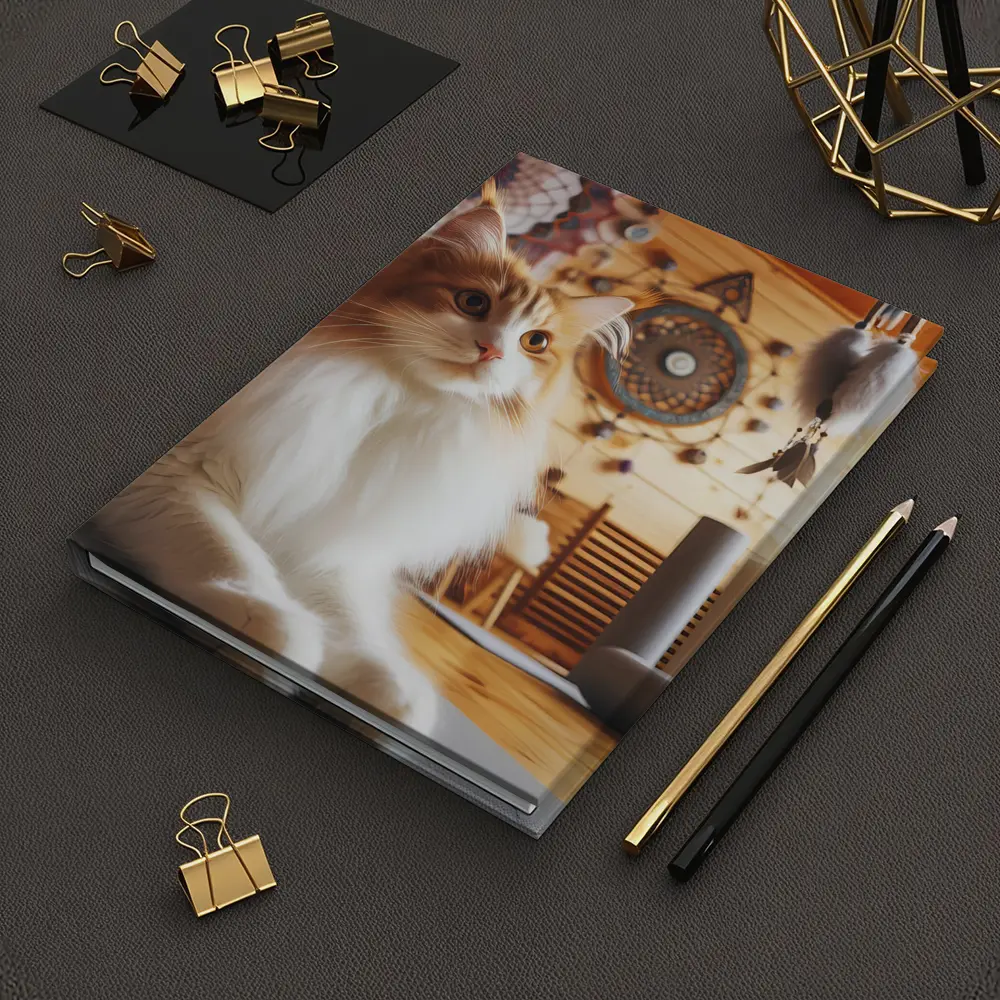Fluffy Cat Relaxing in Boho Yoga Studio – Notebooks
