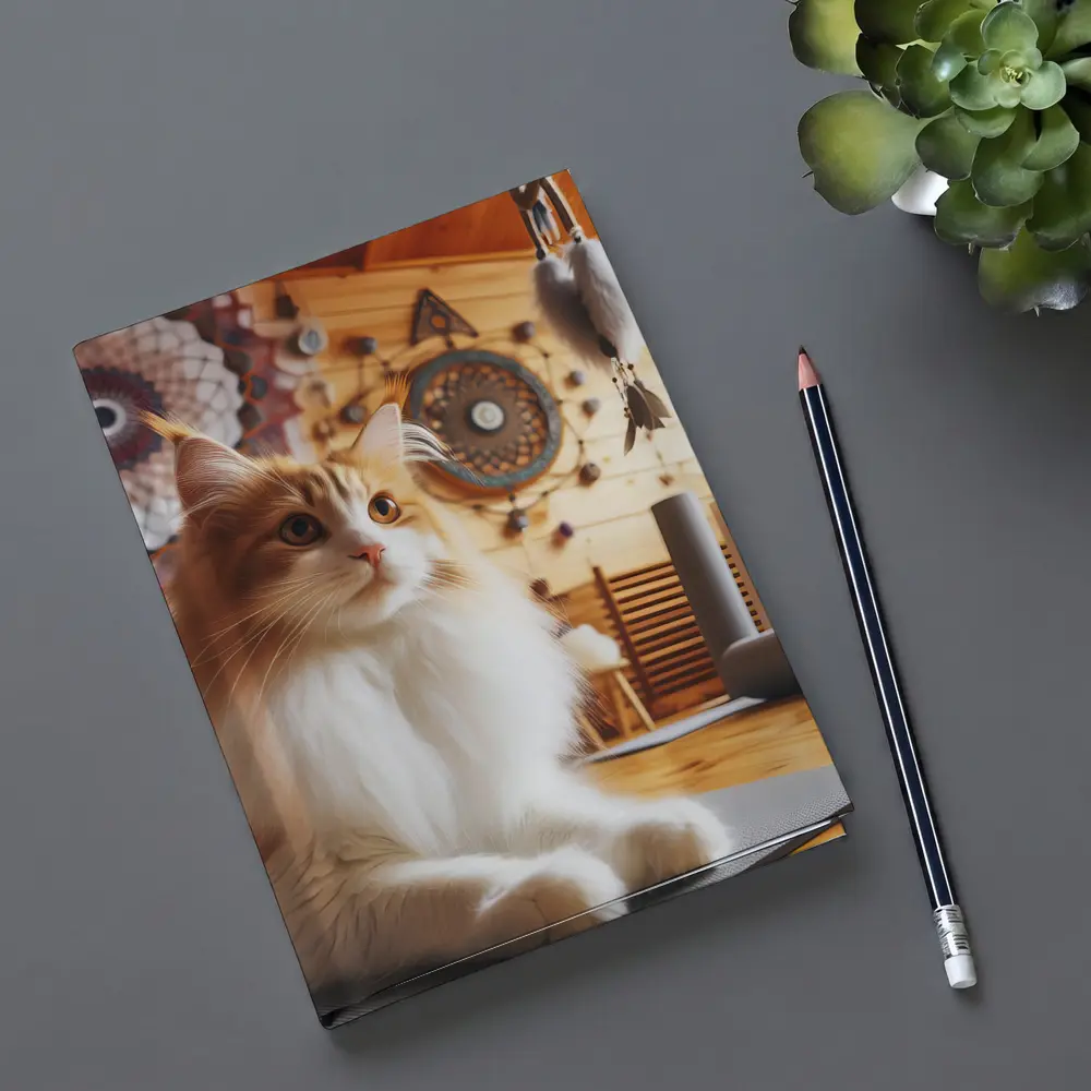 Fluffy Cat Relaxing in Boho Yoga Studio – Notebooks