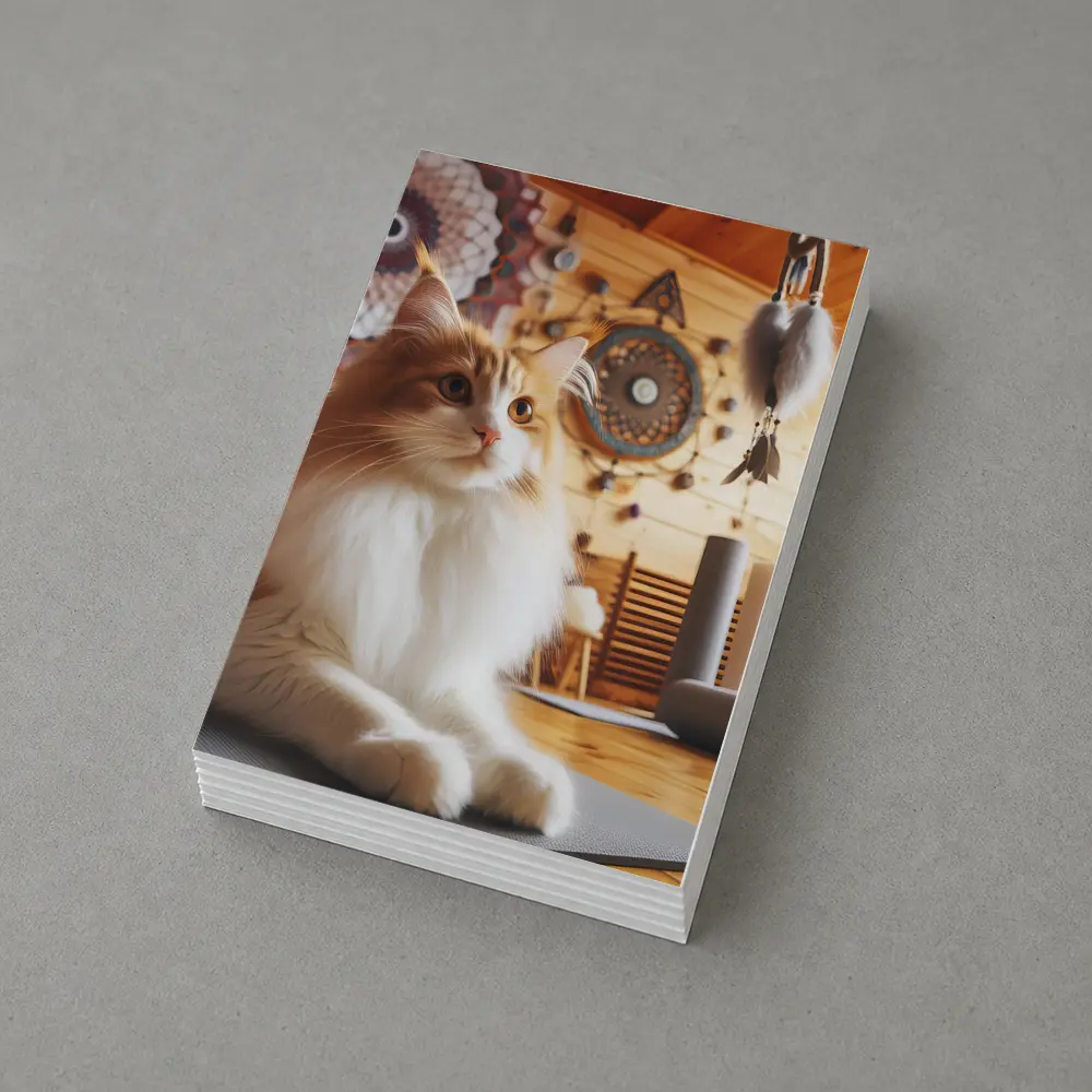 Fluffy Cat Relaxing in Boho Yoga Studio – Postcards