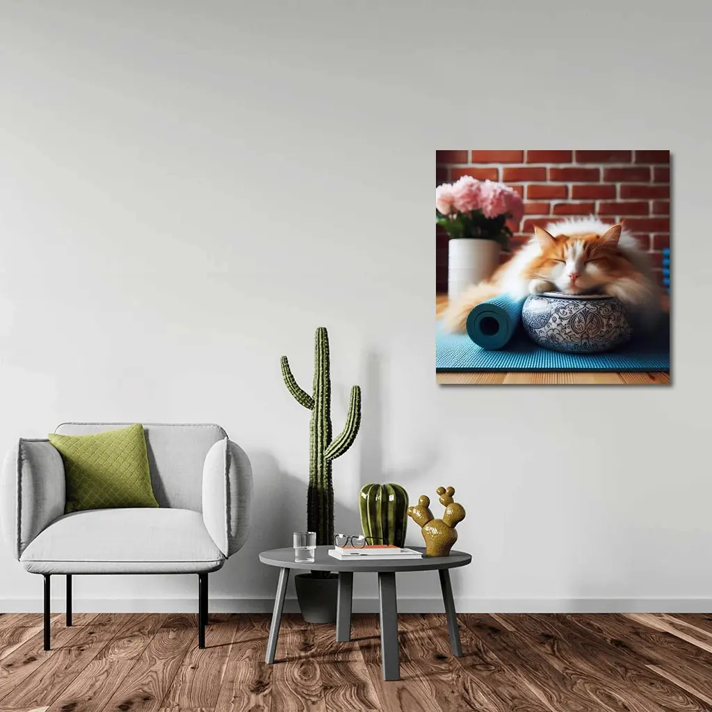 Sleeping Orange Cat Yoga Mat Brick Wall – Wall Art