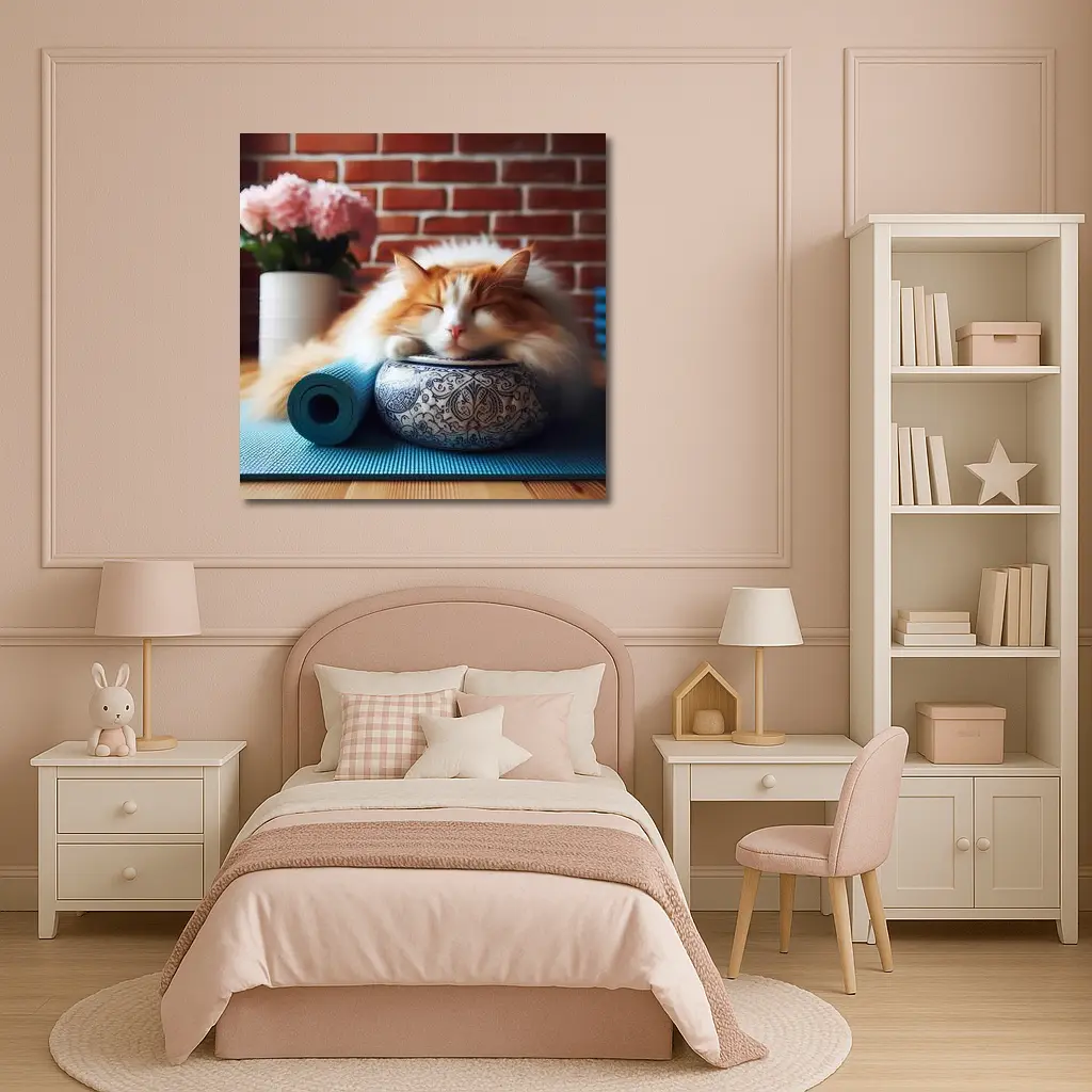 Sleeping Orange Cat Yoga Mat Brick Wall – Wall Art
