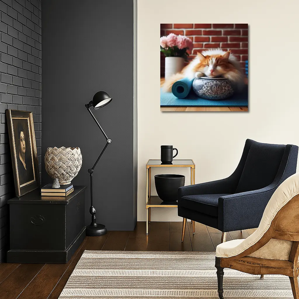 Sleeping Orange Cat Yoga Mat Brick Wall – Wall Art
