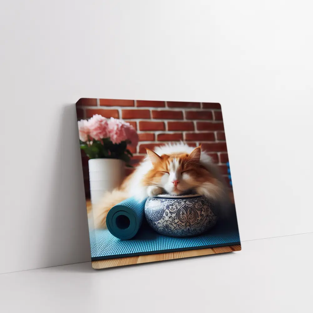 Sleeping Orange Cat Yoga Mat Brick Wall – Wall Art