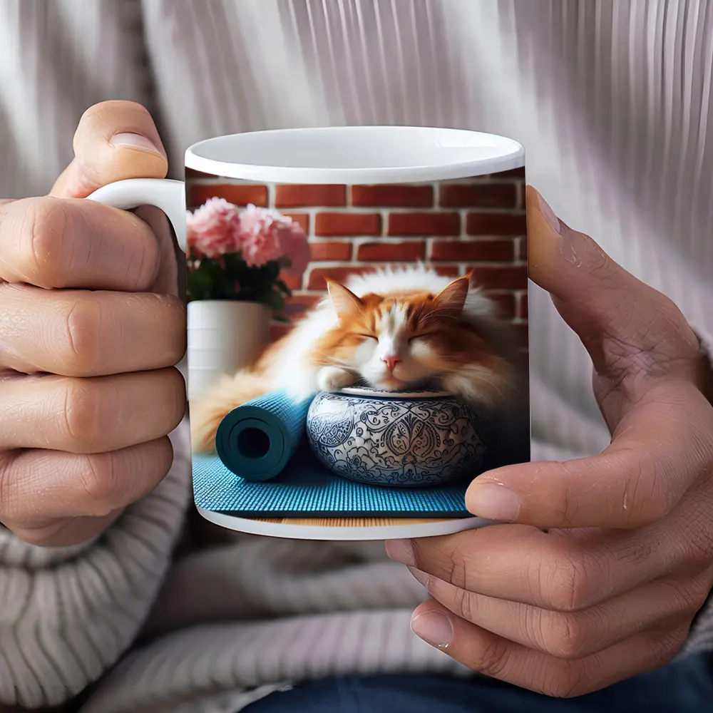 Sleeping Orange Cat Yoga Mat Brick Wall – Mugs