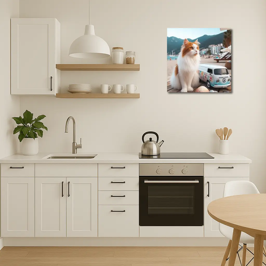 Turkish Van Cat Beach Retro Floral Van – Wall Art