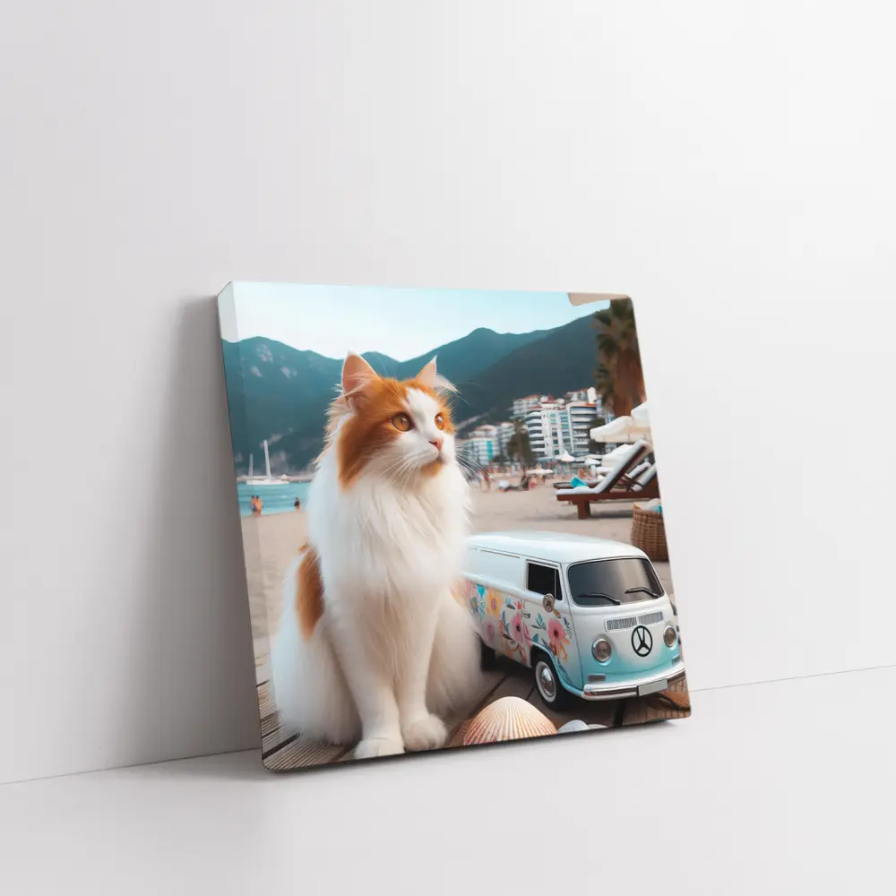 Turkish Van Cat Beach Retro Floral Van – Wall Art