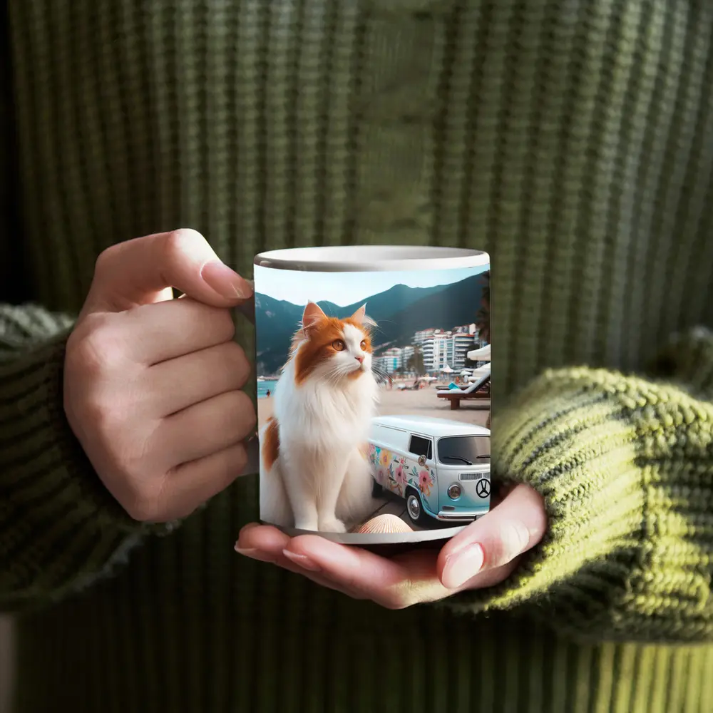 Turkish Van Cat Beach Retro Floral Van – Mugs