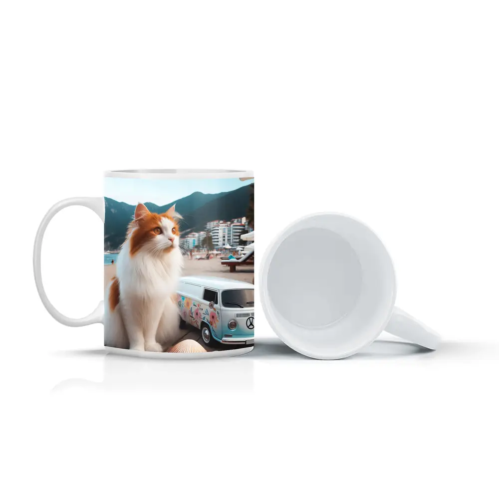 Turkish Van Cat Beach Retro Floral Van – Mugs