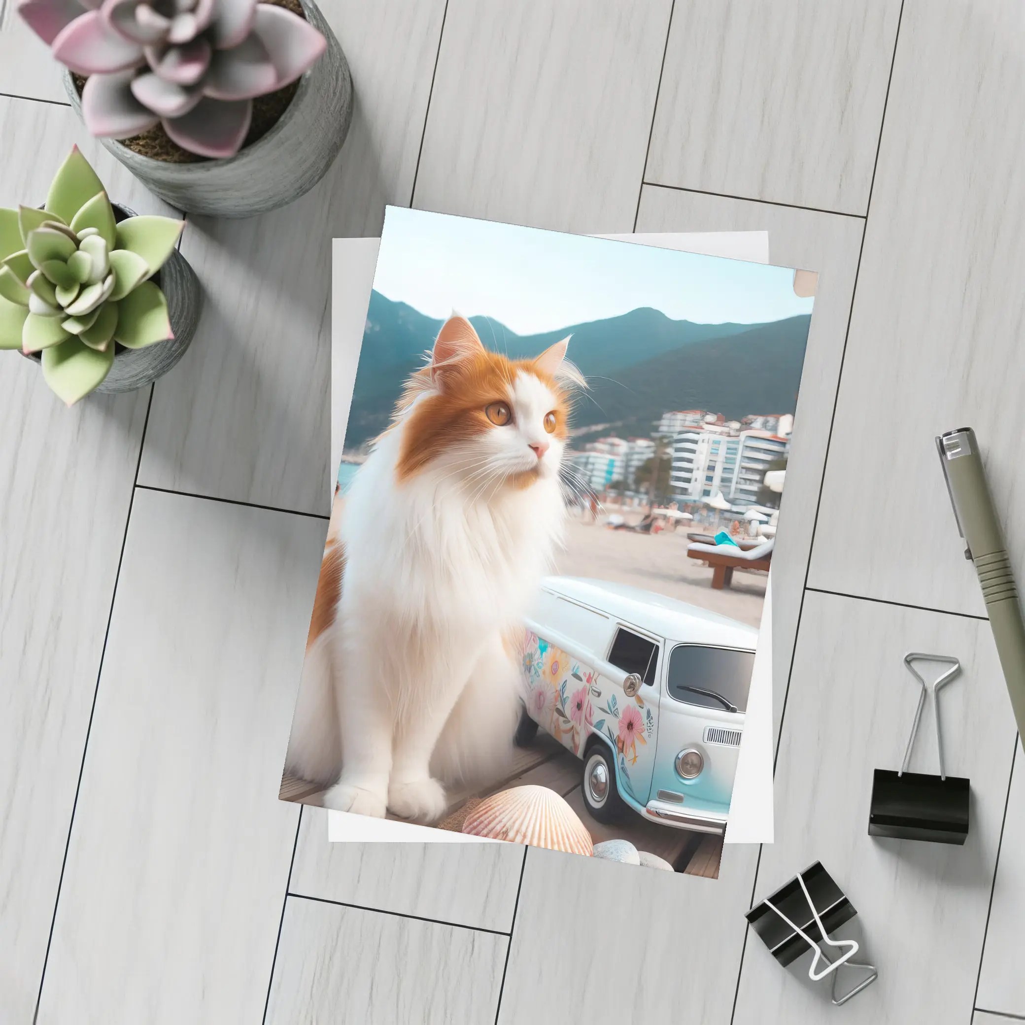 Turkish Van Cat Beach Retro Floral Van – Postcards