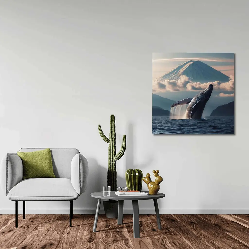 Humpback Whale Breaching Near Mount Fuji – Wall Art