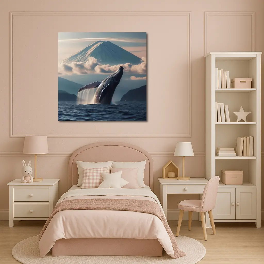 Humpback Whale Breaching Near Mount Fuji – Wall Art