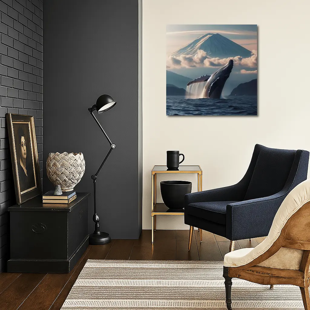 Humpback Whale Breaching Near Mount Fuji – Wall Art