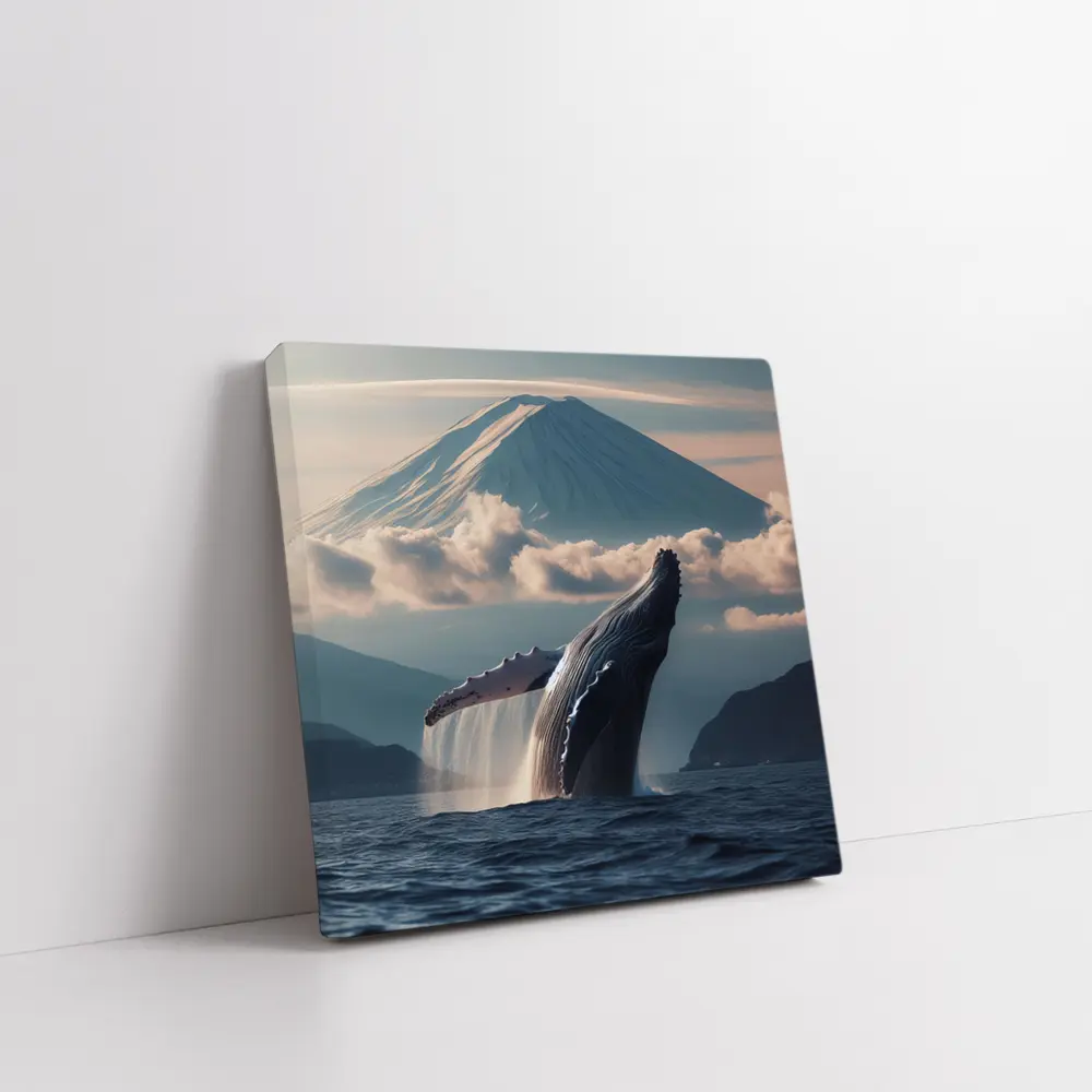 Humpback Whale Breaching Near Mount Fuji – Wall Art