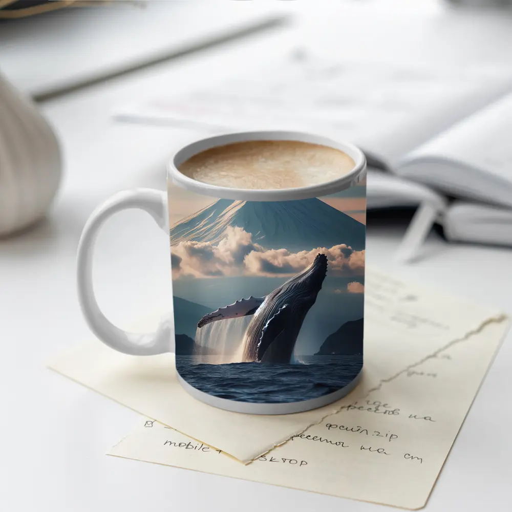 Humpback Whale Breaching Near Mount Fuji – Mugs