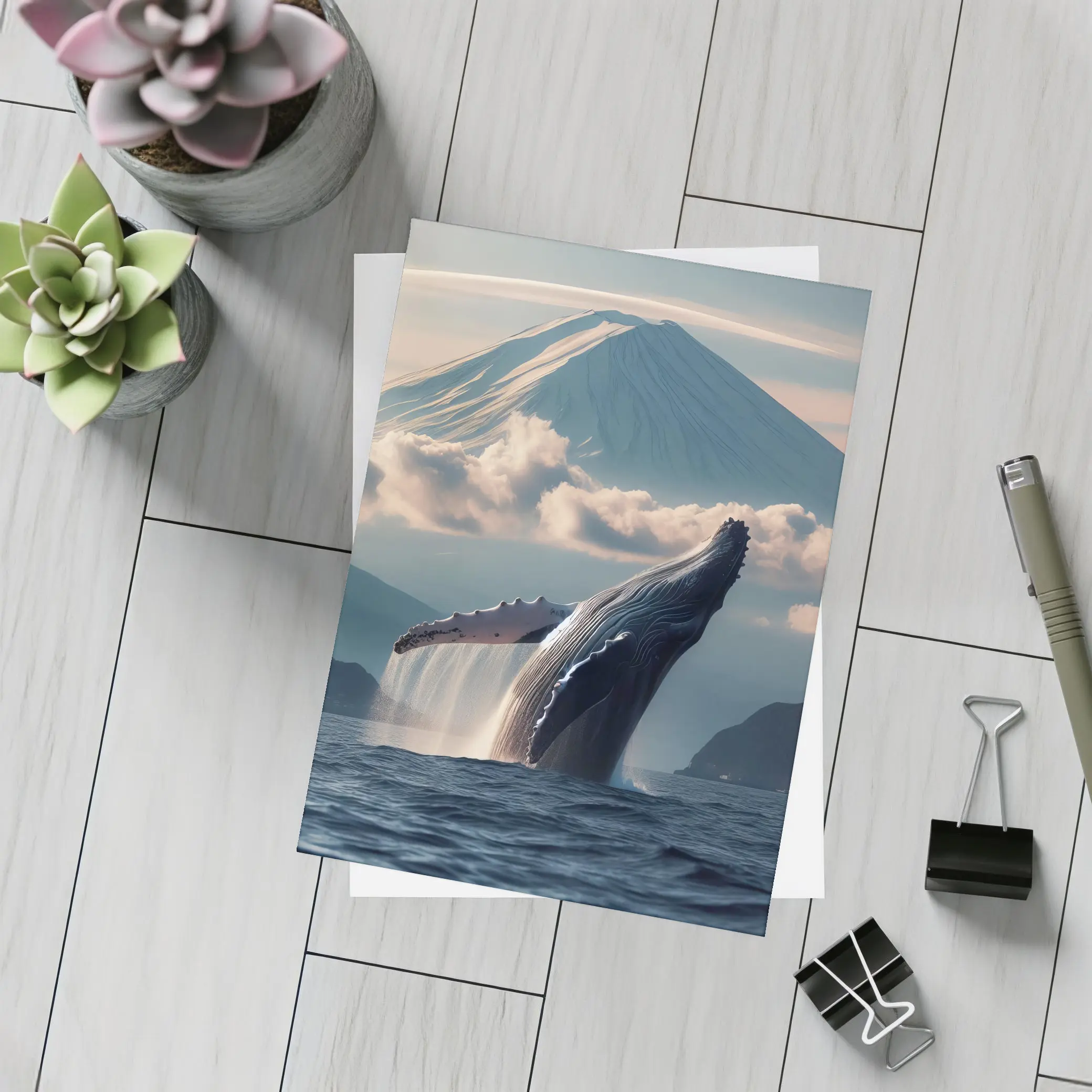 Humpback Whale Breaching Near Mount Fuji – Postcards