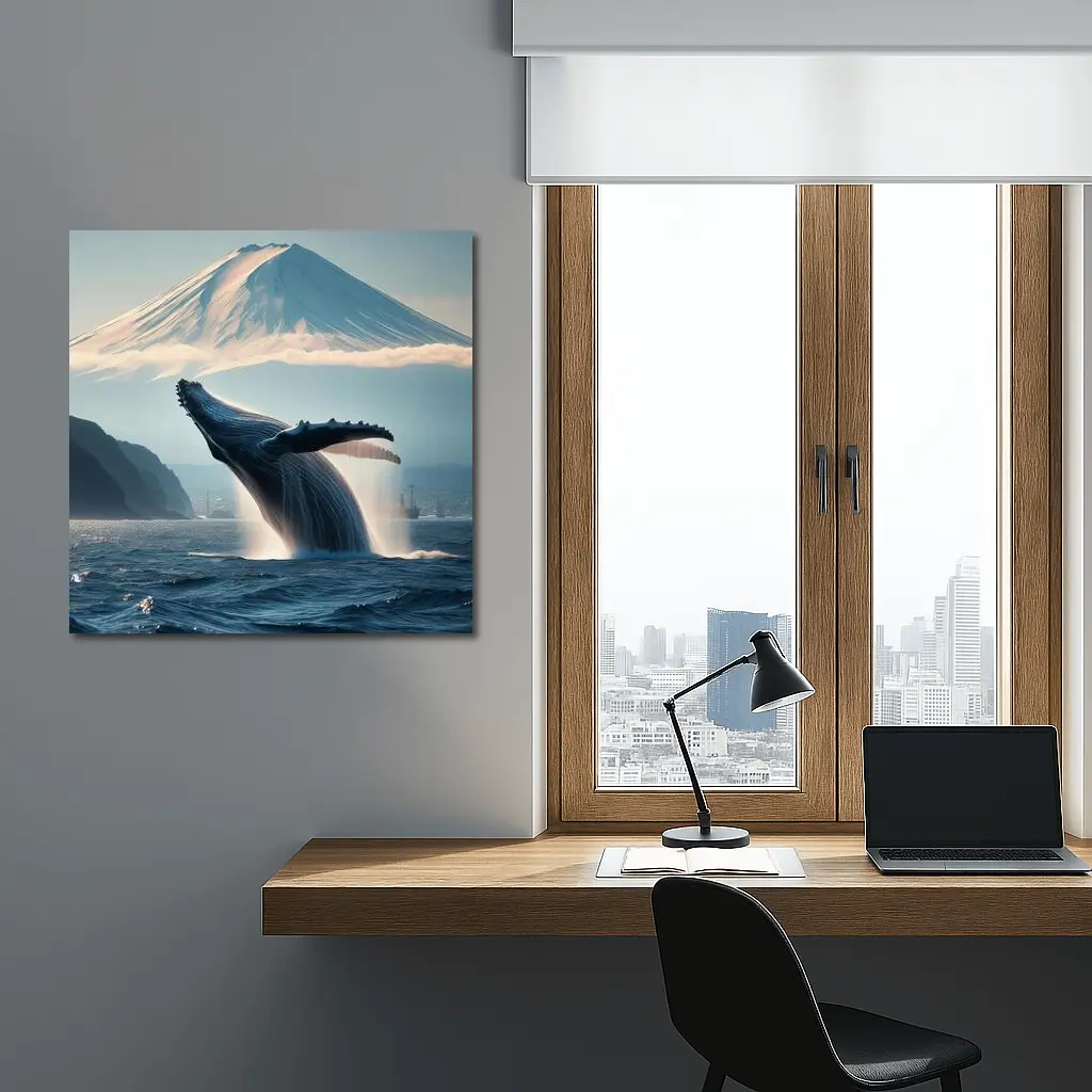 Humpback Whale Breaching Near Mount Fuji – Wall Art