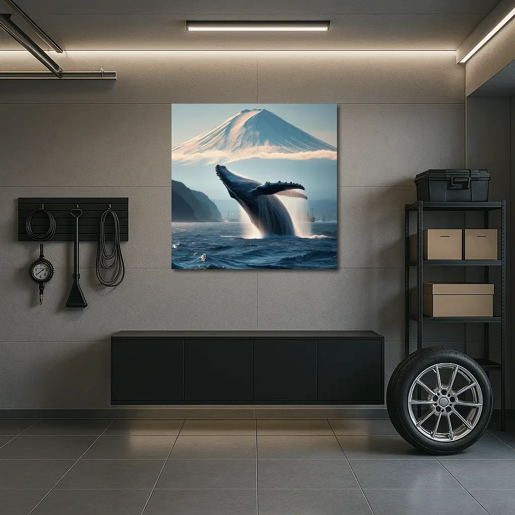 Humpback Whale Breaching Near Mount Fuji – Wall Art
