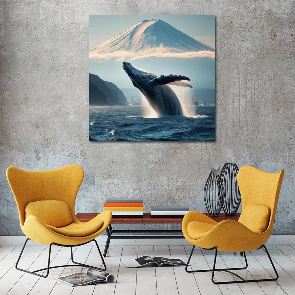 Humpback Whale Breaching Near Mount Fuji – Wall Art