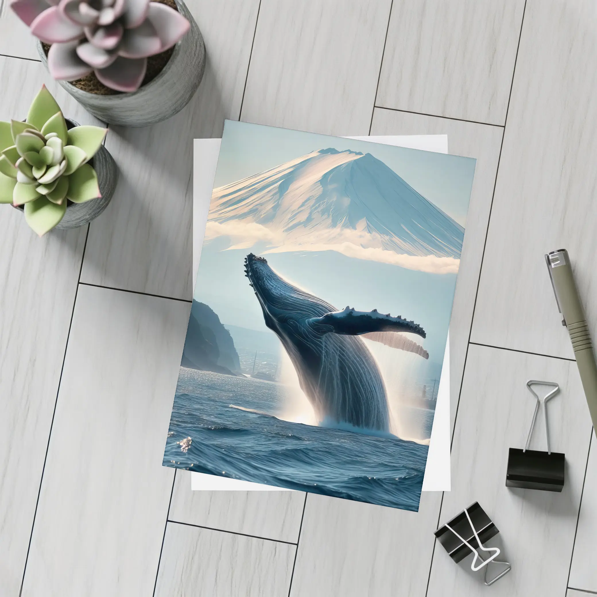 Humpback Whale Breaching Near Mount Fuji – Postcards
