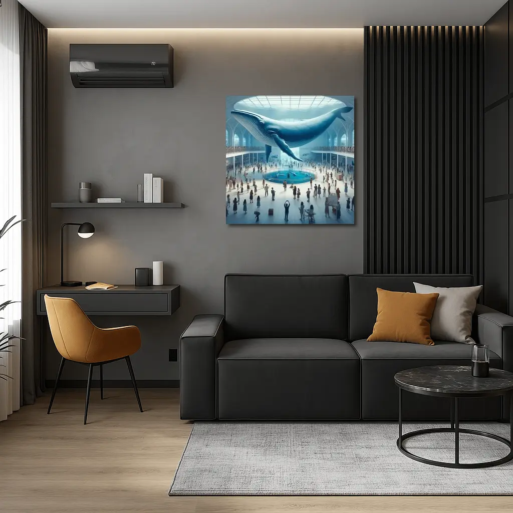 Blue Whale Over Museum Aquarium Crowd – Wall Art