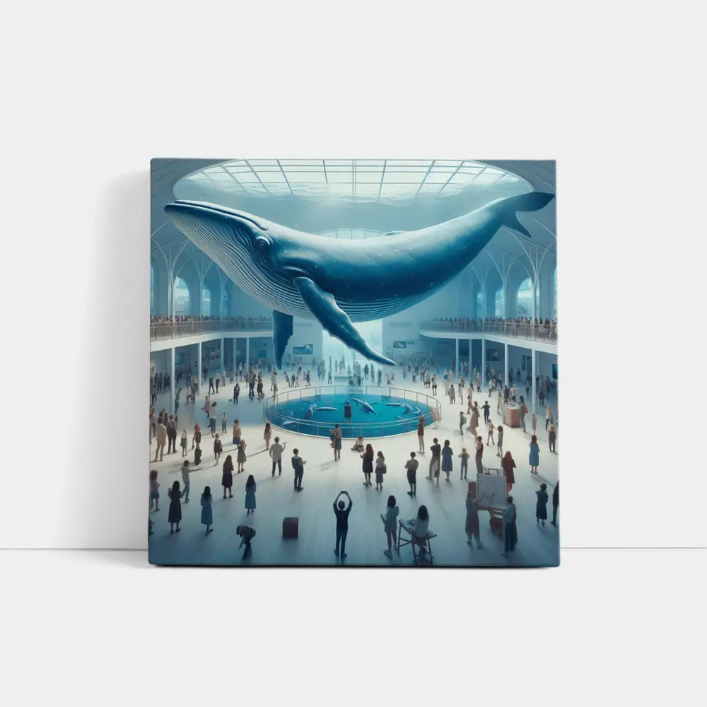 Blue Whale Over Museum Aquarium Crowd – Wall Art