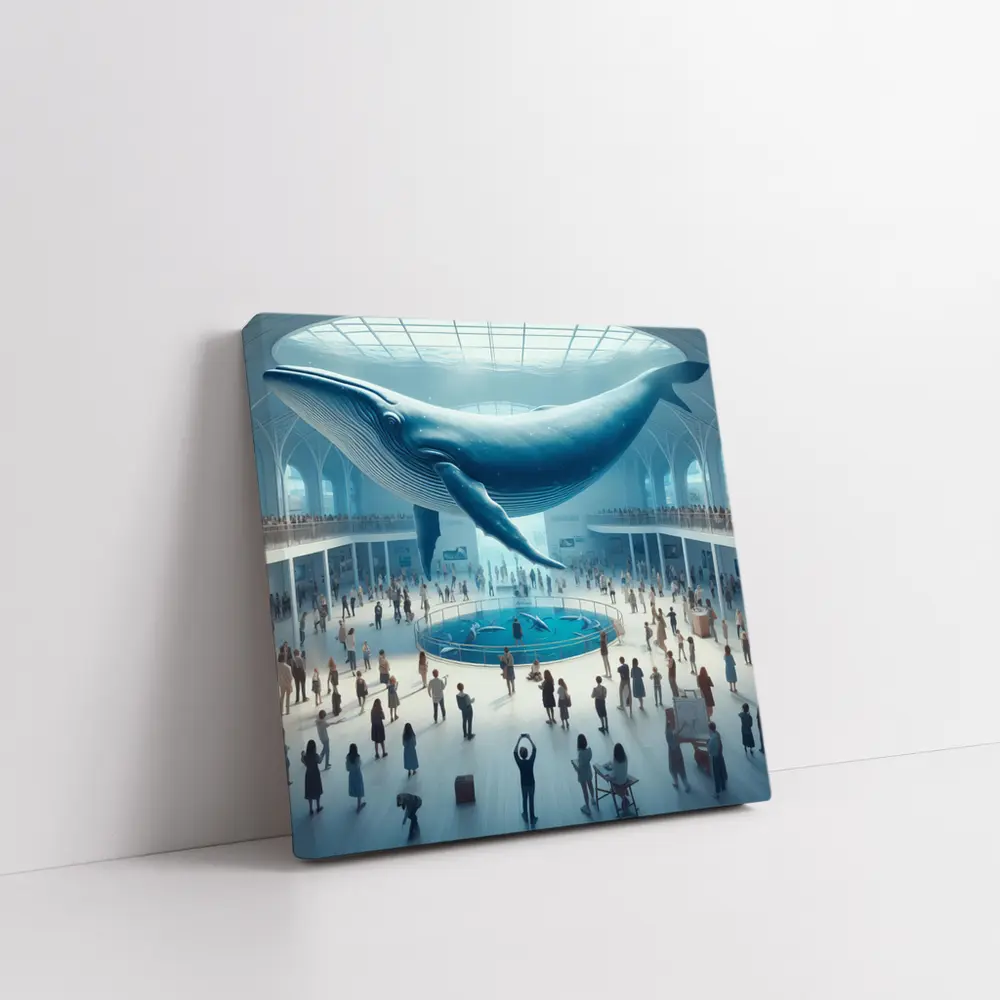 Blue Whale Over Museum Aquarium Crowd – Wall Art
