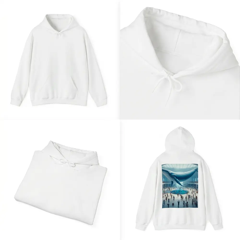 Blue Whale Over Museum Aquarium Crowd – Hoodies
