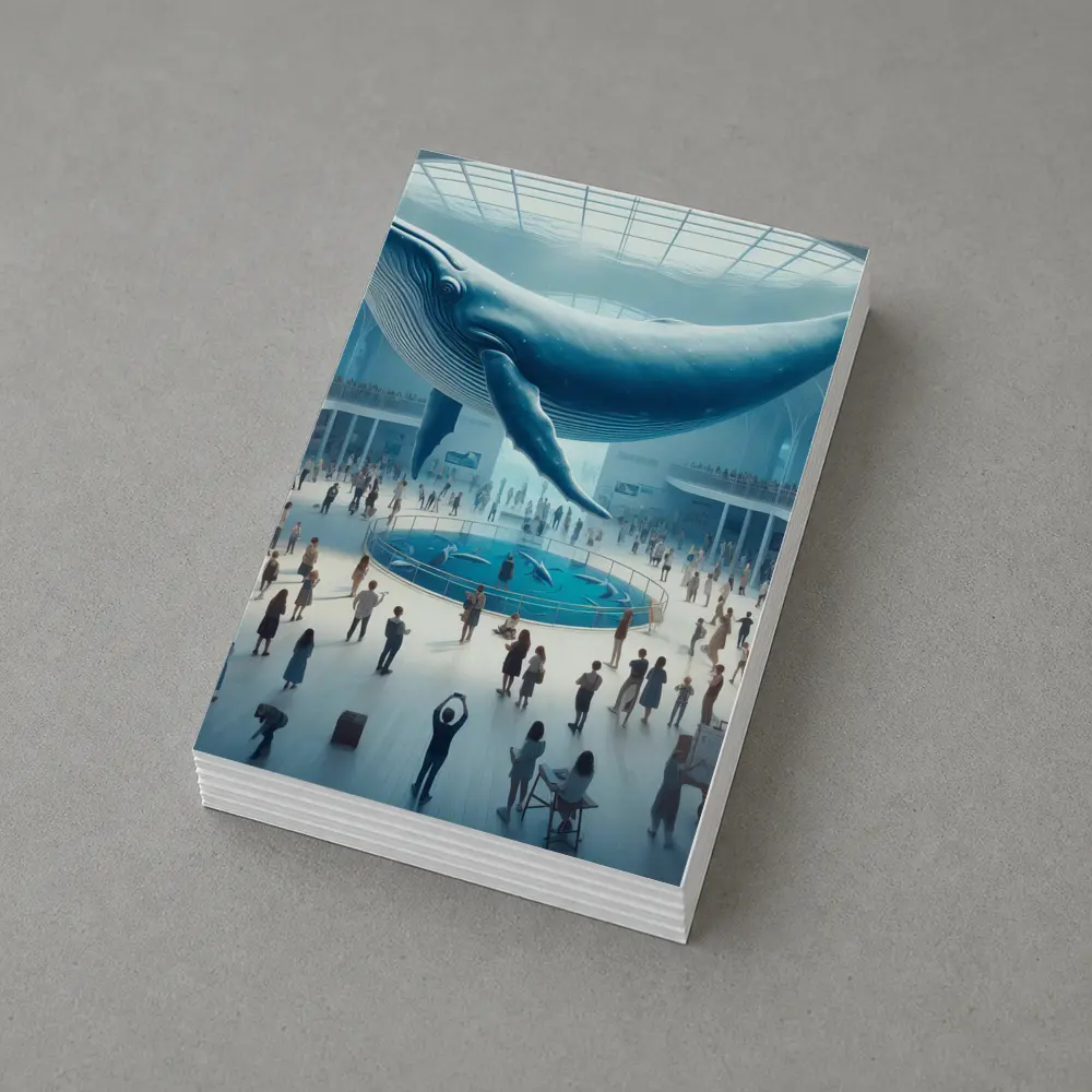 Blue Whale Over Museum Aquarium Crowd – Postcards