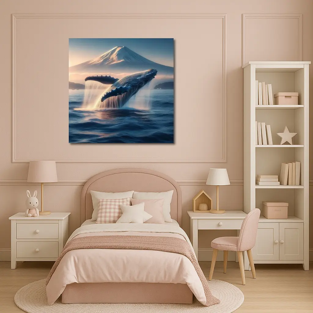 Humpback Whale Breaching Near Mount Fuji – Wall Art