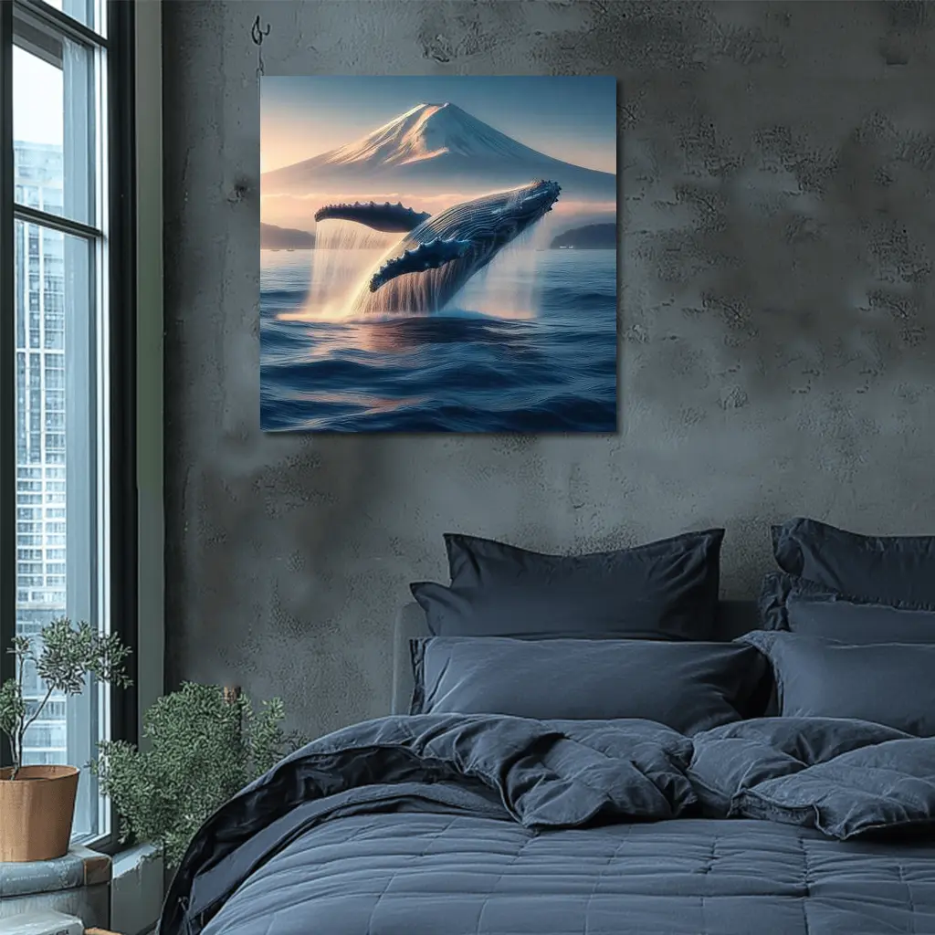 Humpback Whale Breaching Near Mount Fuji – Wall Art