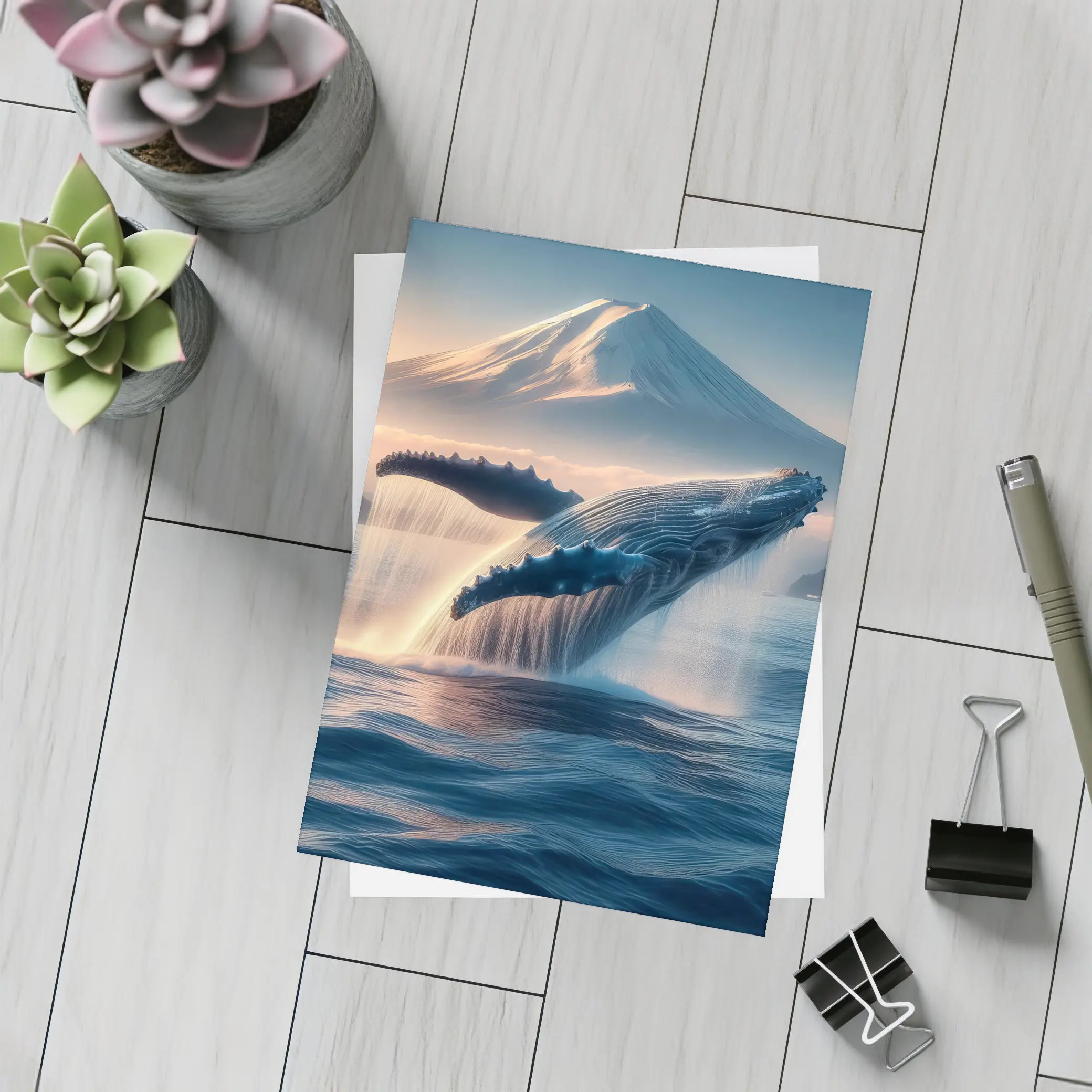 Humpback Whale Breaching Near Mount Fuji – Postcards