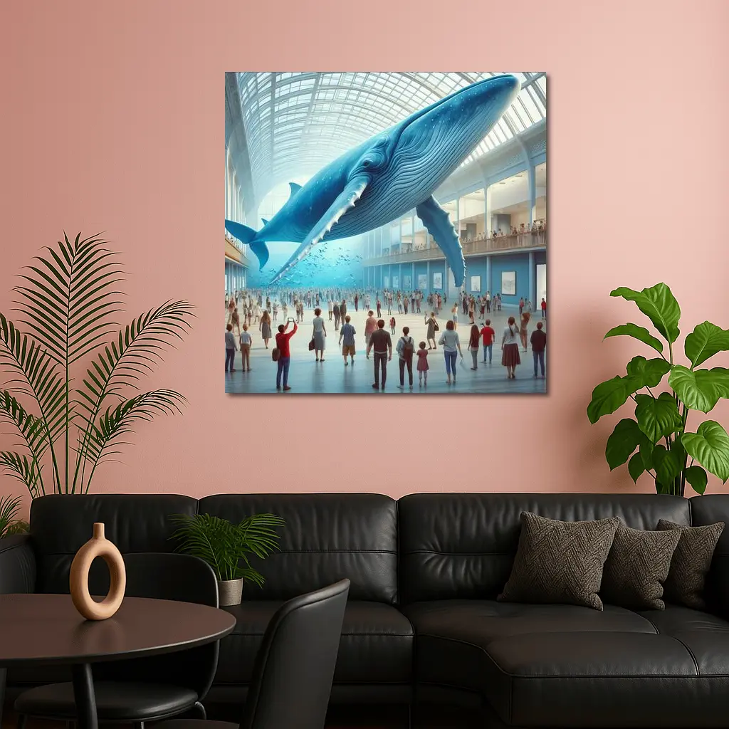 Blue Whale Floating Inside Museum Hall – Wall Art