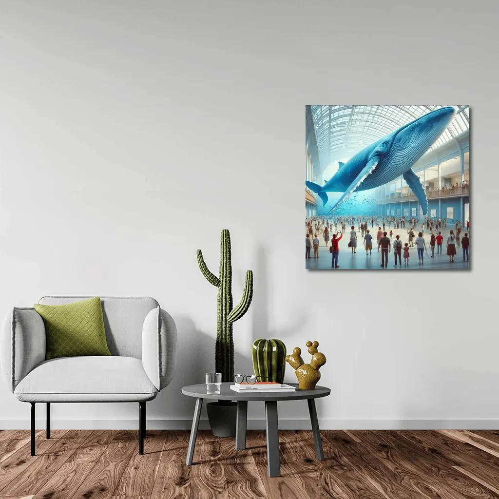 Blue Whale Floating Inside Museum Hall – Wall Art