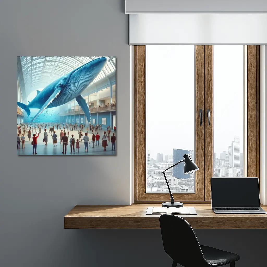 Blue Whale Floating Inside Museum Hall – Wall Art