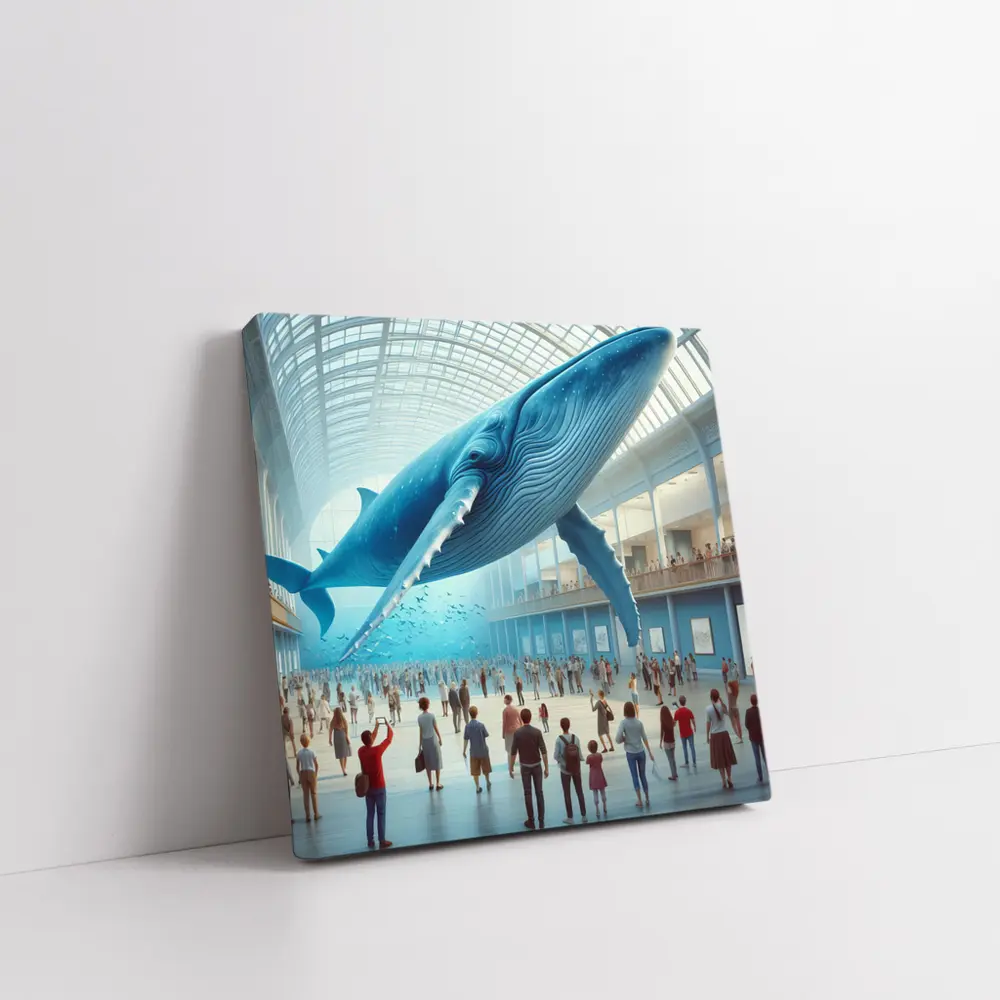 Blue Whale Floating Inside Museum Hall – Wall Art