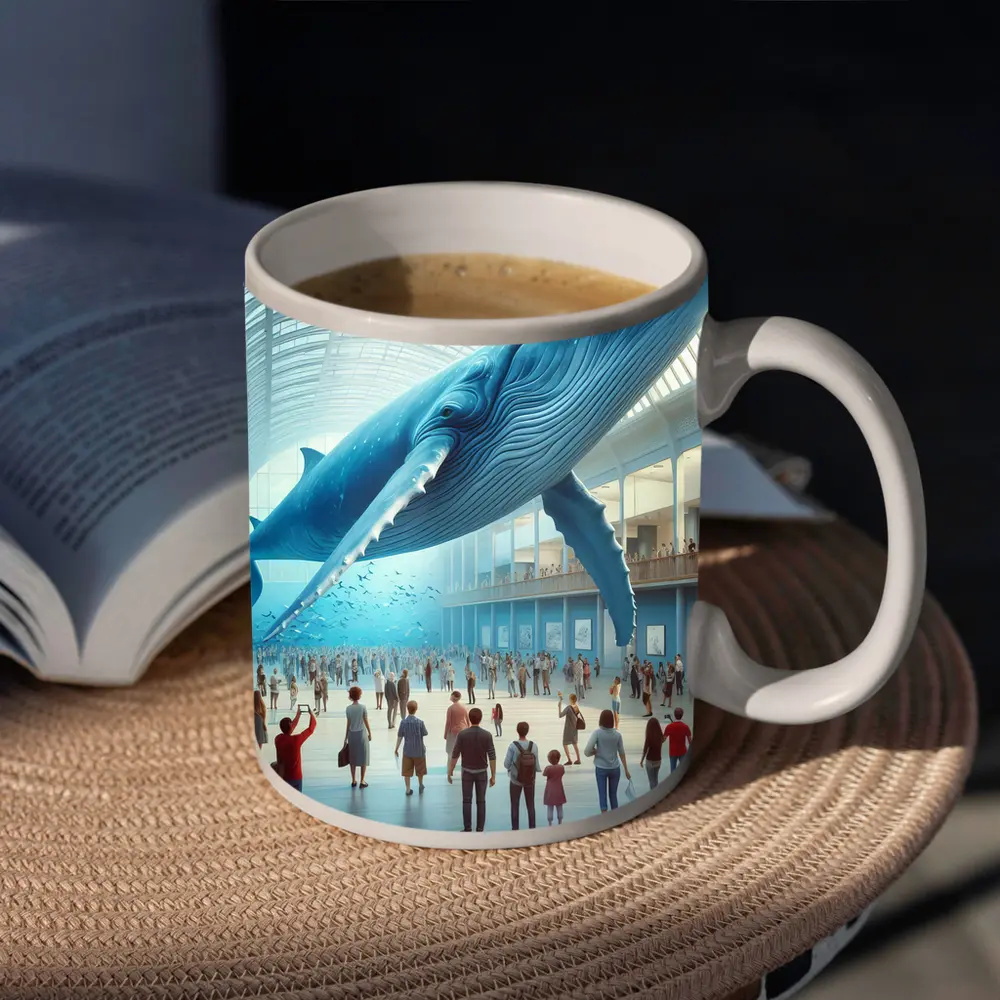 Blue Whale Floating Inside Museum Hall – Mugs