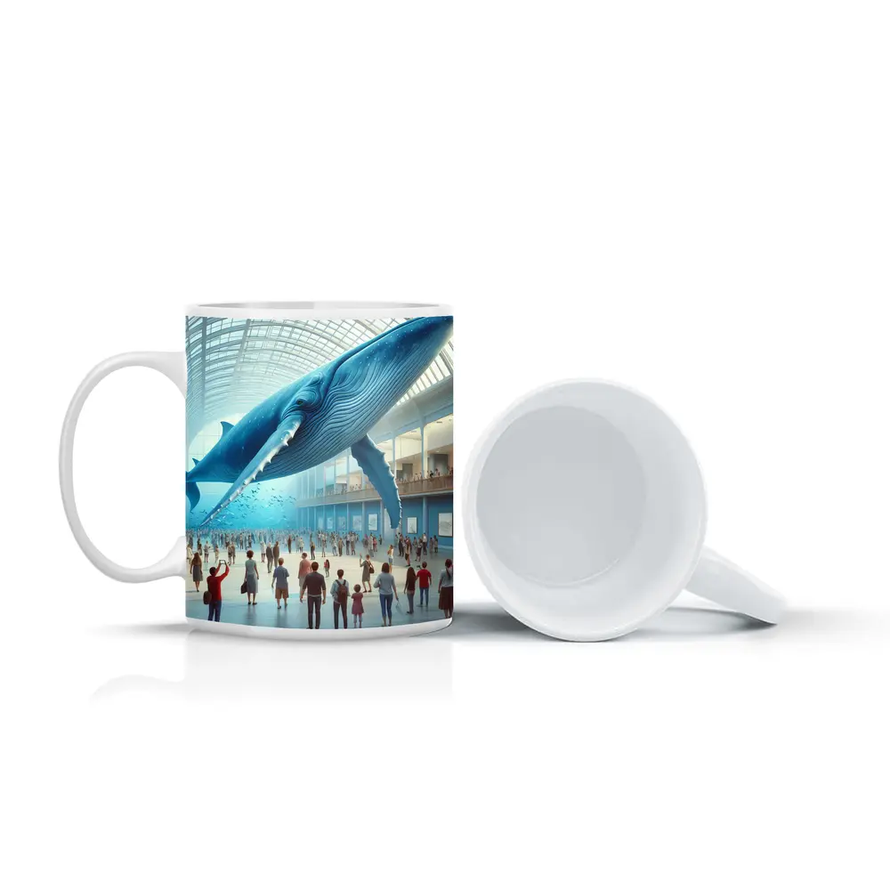 Blue Whale Floating Inside Museum Hall – Mugs