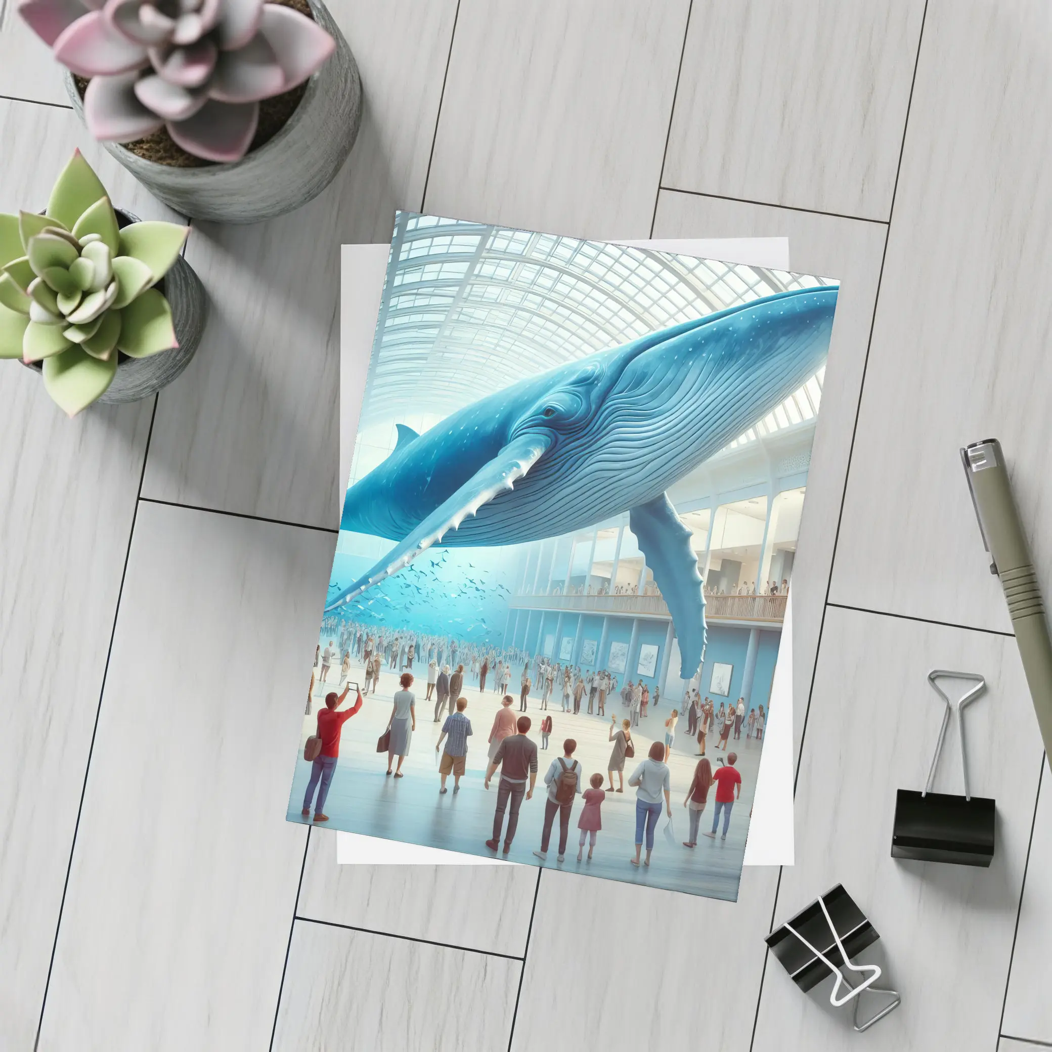 Blue Whale Floating Inside Museum Hall – Postcards