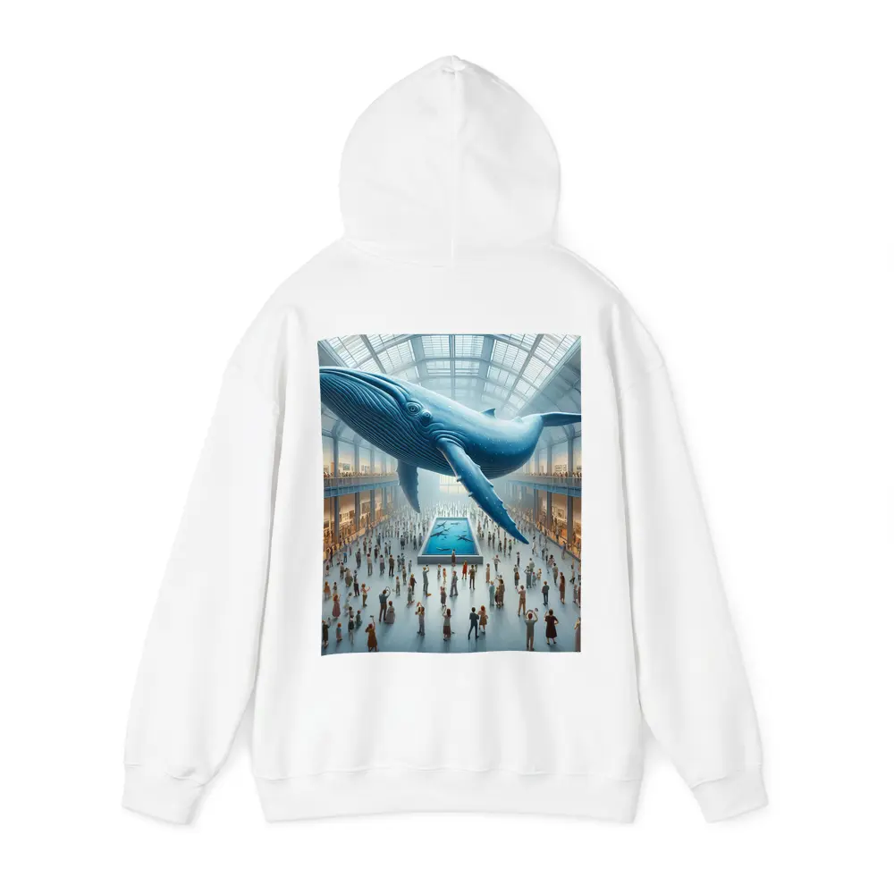 Blue Whale Floating Over Museum Crowd – Hoodies