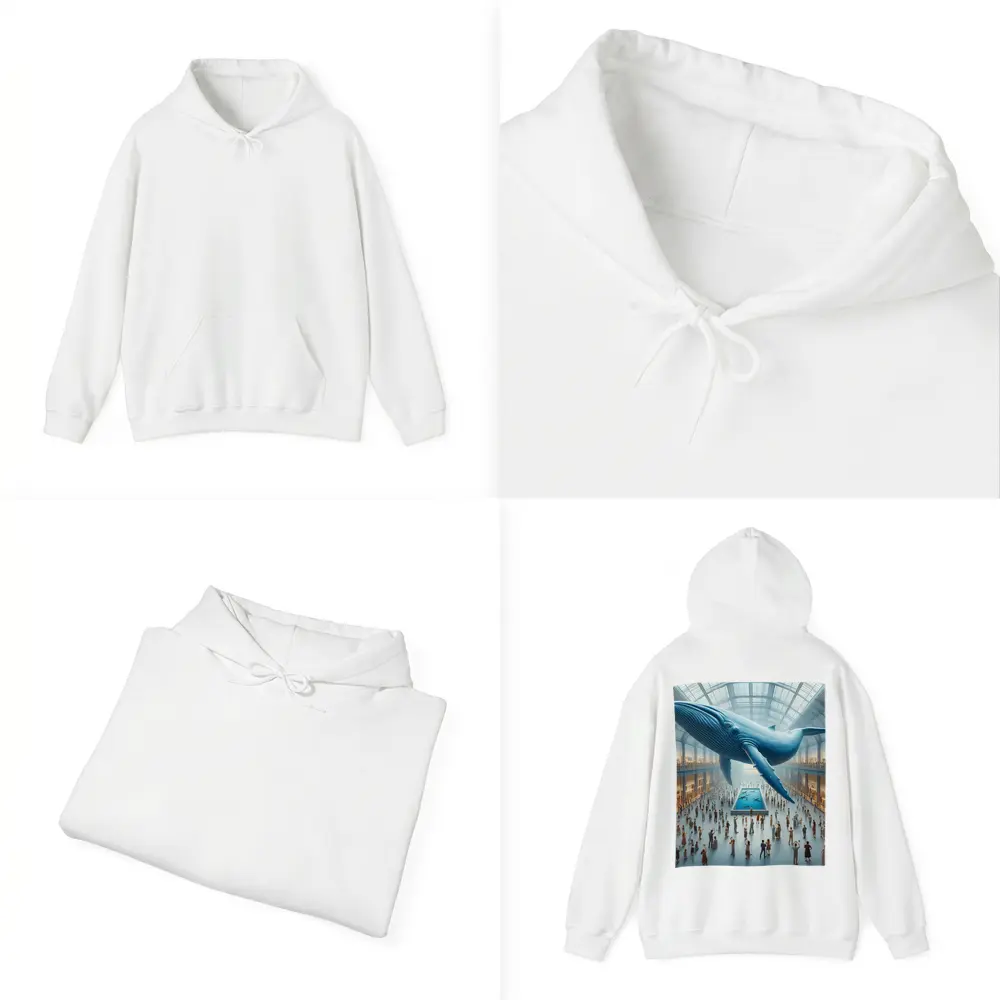Blue Whale Floating Over Museum Crowd – Hoodies