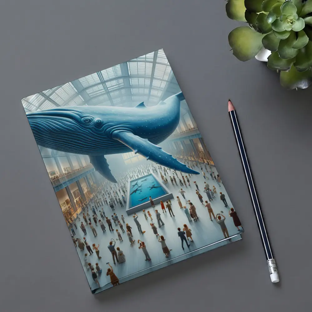 Blue Whale Floating Over Museum Crowd – Notebooks